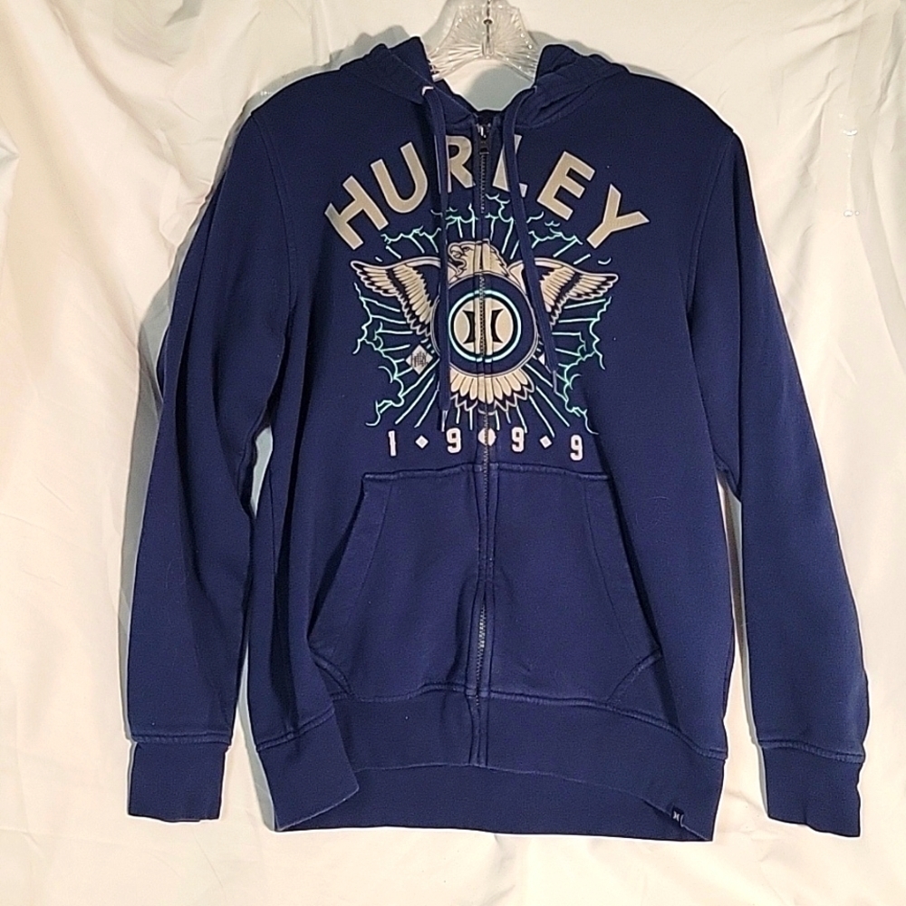 Hurley Full Zip Hoodie Eagle Graphic Spell Out Sweatshirt comfort oversized S
